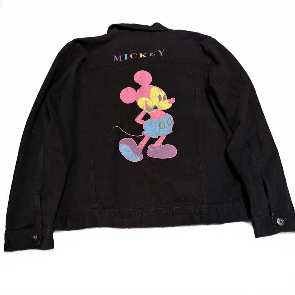 Disney Mickey Mouse Black Denim Jacket XL Colorful Graphic Trucker Streetwear